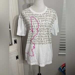 Disneyland - Hong Kong- White Graphic T-Shirt with Pink and Gray Stitch design